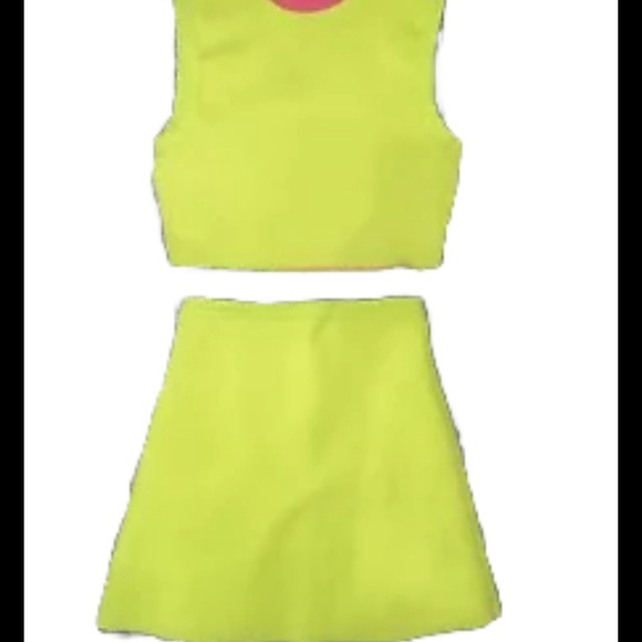 Zara 2 Pc Set Stretch Skirt & Top In Acid Green/ Yellow Color Women Sz S/ M - Picture 6 of 11